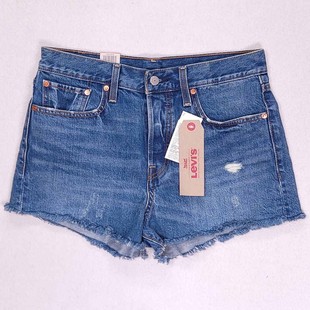 NEW Levis Wedgie Fit Cut Off Denim Shorts High Rise Size 30 Medium Wash